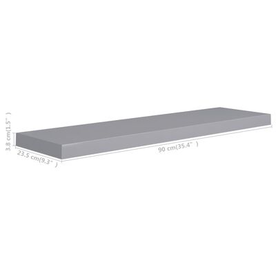 vidaXL 2 db szürke MDF lebegő fali polc 90 x 23,5 x 3,8 cm