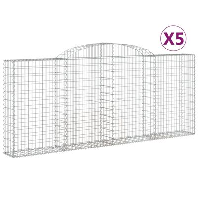 vidaXL 5 db íves horganyzott vas gabion kosár 300x30x120/140 cm