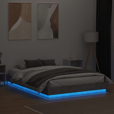 vidaXL betonszürke ágykeret LED-világítással 140x200 cm