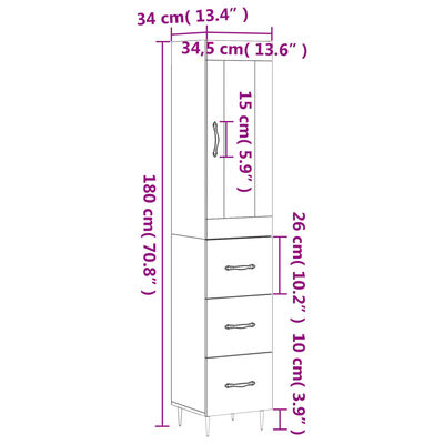 vidaXL füstös tölgy színű szerelt fa magasszekrény 34,5x34x180 cm