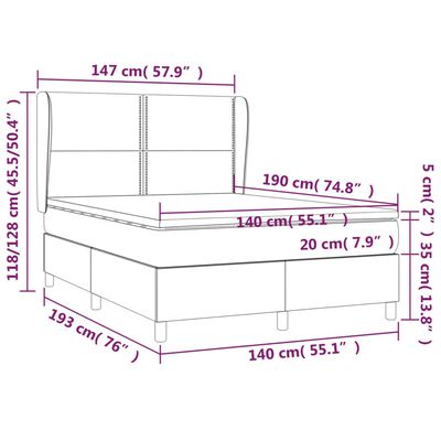 vidaXL sötétszürke bársony rugós ágy matraccal 140x190 cm