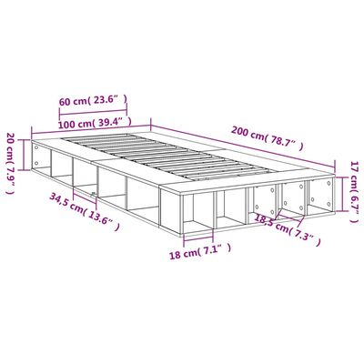 vidaXL sonoma tölgyszínű szerelt fa ágykeret 100 x 200 cm