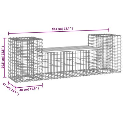 vidaXL tömör fenyőfa gabion kerti pad 183x41x60,5 cm