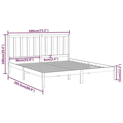 vidaXL Super King fekete tömör fa ágykeret 180 x 200 cm