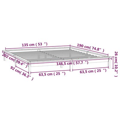 vidaXL kétszemélyes tömör fa LED-es ágykeret 135 x 190 cm