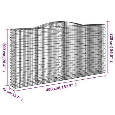 vidaXL 6 db íves horganyzott vas gabion kosár 400x50x200/220 cm