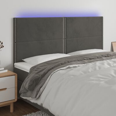 vidaXL sötétszürke bársony LED-es fejtámla 160x5x118/128 cm