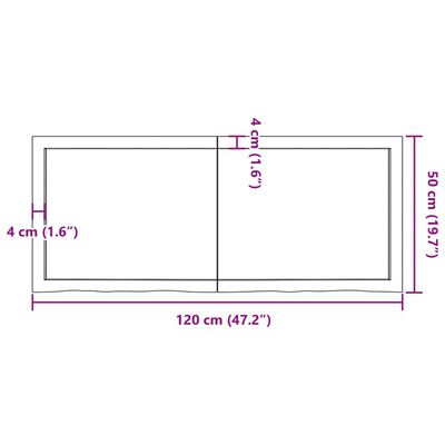 vidaXL sötétbarna kezelt tömör fa fürdőszobai pult 120x50x(2-4) cm