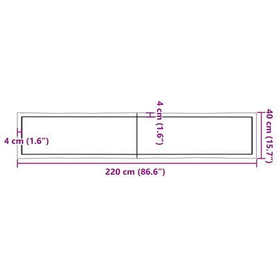 vidaXL világosbarna kezelt tömör asztallap 220x40x(2-6) cm