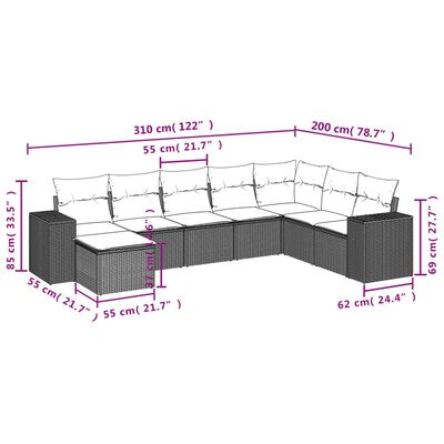 vidaXL 8 részes fekete polyrattan kerti ülőgarnitúra párnákkal