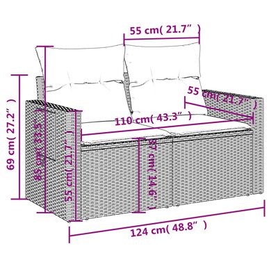 vidaXL 5 részes fekete polyrattan kerti kanapészett párnákkal