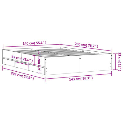 vidaXL szürke sonoma színű szerelt fa ágykeret fiókokkal 140x200 cm