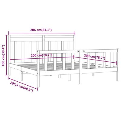 vidaXL fekete tömör fenyőfa ágykeret 200x200 cm