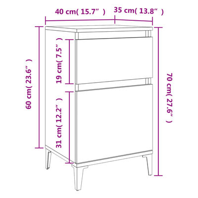 vidaXL 2 db füstös tölgy színű éjjeliszekrény 40 x 35 x 70 cm