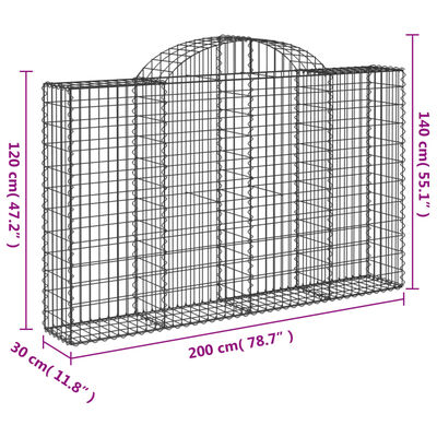 vidaXL 18 db íves horganyzott vas gabion kosár 200x30x120/140 cm