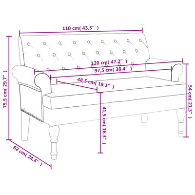 vidaXL sötétszürke szövetpad háttámlával 120 x 62 x 75,5 cm