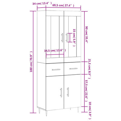 vidaXL barna tölgy színű szerelt fa magasszekrény 69,5 x 34 x 180 cm