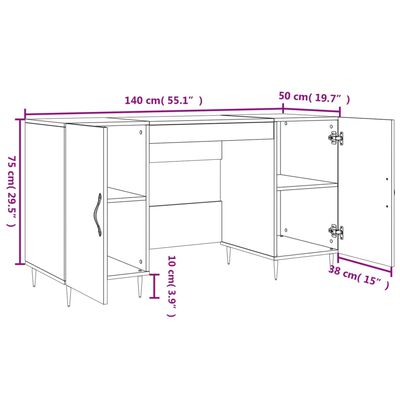 vidaXL fekete szerelt fa íróasztal 140x50x75 cm