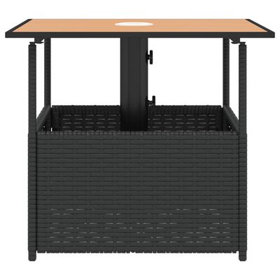 vidaXL fekete polyrattan kerti asztal napernyőlyukkal 55x55x46,5 cm