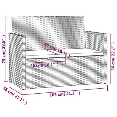 vidaXL fekete polyrattan kerti pad párnákkal 105 cm