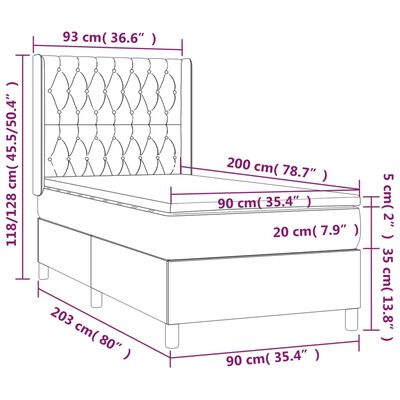 vidaXL világosszürke szövet rugós és LED-es ágy matraccal 90x200 cm