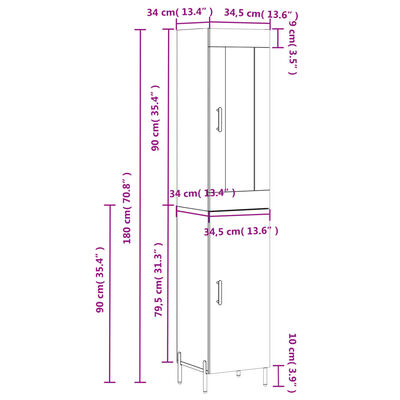 vidaXL betonszürke szerelt fa magasszekrény 34,5x34x180 cm