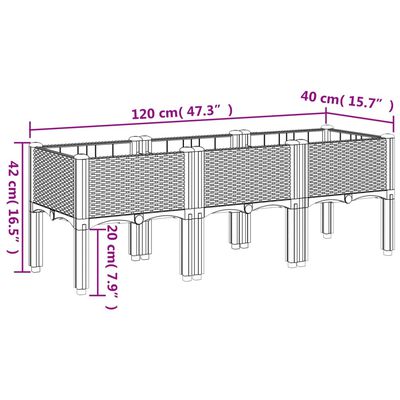 vidaXL világosszürke PP rácsos kerti ültetőláda 120 x 40 x 42 cm