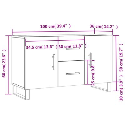 vidaXL sonoma tölgy színű szerelt fa tálalószekrény 100 x 36 x 60 cm