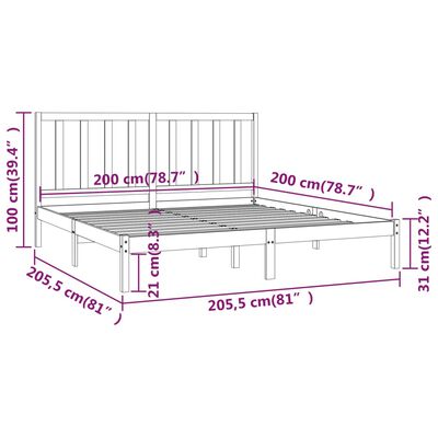 vidaXL fekete tömör fenyőfa ágykeret 200 x 200 cm