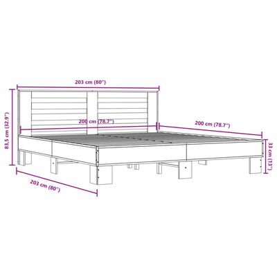 vidaXL szürke sonoma szerelt fa és fém ágykeret 200 x 200 cm