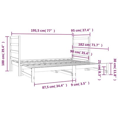 vidaXL tömör fenyőfa kihúzható kanapéágy 2x(90x190) cm