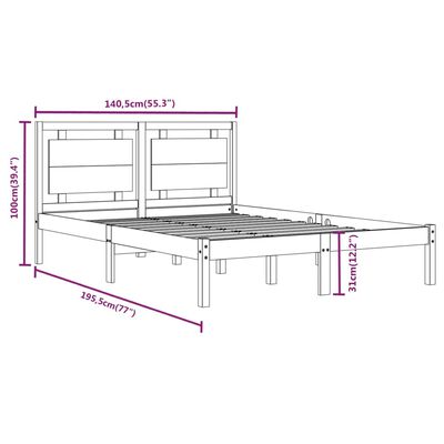 vidaXL fehér tömör fa ágykeret 135 x 190 cm (4FT6 Double)