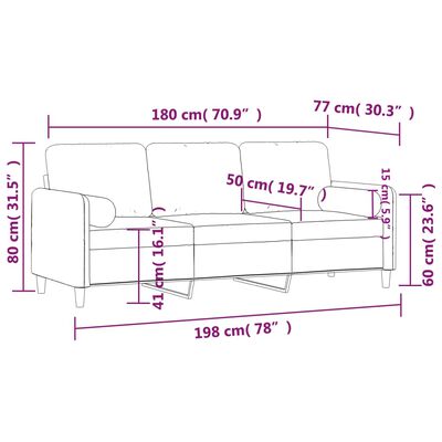 vidaXL 3 személyes fekete bársony kanapé díszpárnákkal 180 cm