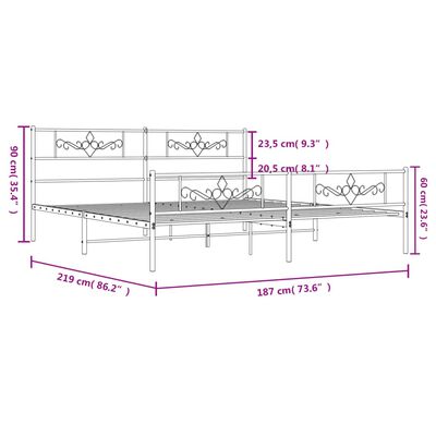 vidaXL fekete fém ágykeret fej- és lábtámlával 183 x 213 cm