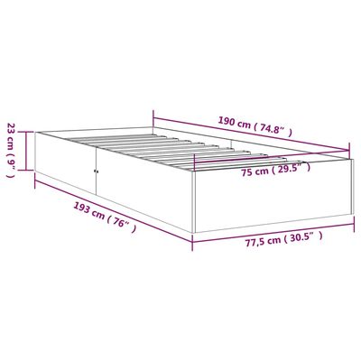 vidaXL Small Single szürke tömör fa ágykeret 75 x 190 cm