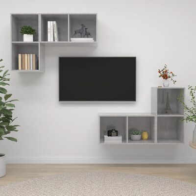 vidaXL 4 db betonszürke szerelt fa falra szerelhető TV-szekrény