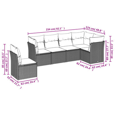 vidaXL 6 részes szürke polyrattan kerti ülőgarnitúra párnákkal