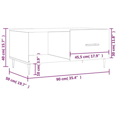 vidaXL sonoma tölgy színű szerelt fa dohányzóasztal 90 x 50 x 40 cm