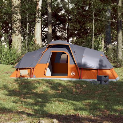 vidaXL 11 személyes szürke/narancssárga vízálló kupolás családi sátor