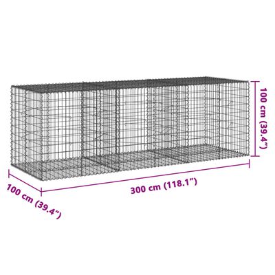 vidaXL horganyzott vas gabion kosár fedéllel 300 x 100 x 100 cm