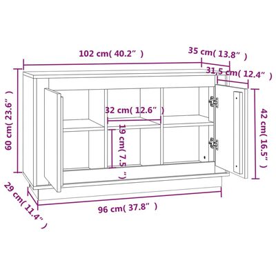 vidaXL szürke sonoma színű szerelt fa tálalószekrény 102x35x60 cm