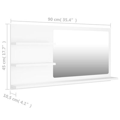 vidaXL fehér szerelt fa fürdőszobai tükör 90 x 10,5 x 45 cm
