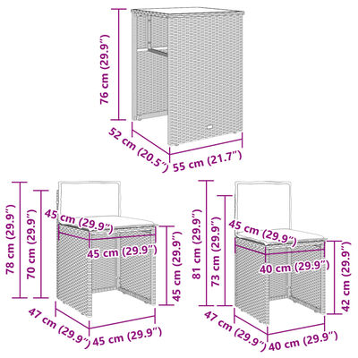 vidaXL 3 részes barna polyrattan bisztrógarnitúra párnákkal