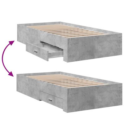 vidaXL betonszürke szerelt fa ágykeret fiókokkal 180 x 200 cm