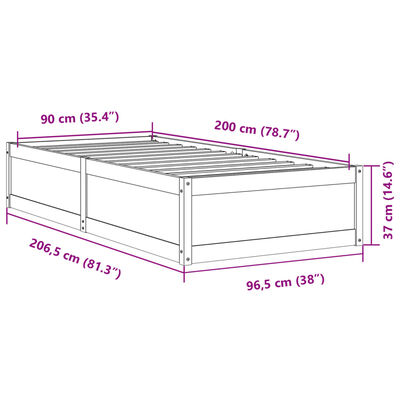 vidaXL tömör fenyőfa ágy matrac nélkül 90 x 200 cm