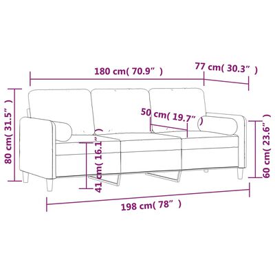 vidaXL 3 személyes sötétszürke bársony kanapé párnákkal 180 cm