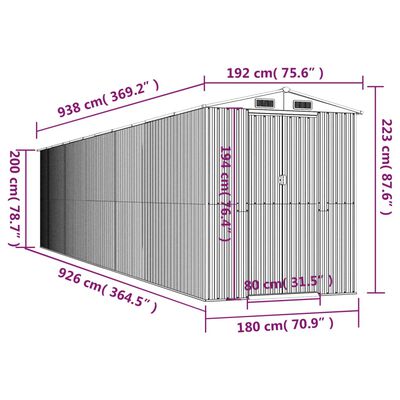 vidaXL világosbarna horganyzott acél kerti fészer 192x938x223 cm