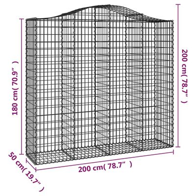 vidaXL 6 db íves horganyzott vas gabion kosár 200x50x180/200 cm