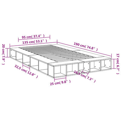 vidaXL sonoma tölgyszínű szerelt fa ágykeret 135 x 190 cm