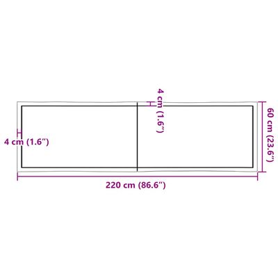 vidaXL kezeletlen tömör fa asztallap 220x60x(2-4) cm